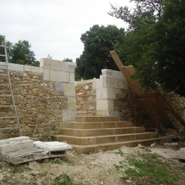 Creation of straight stairs and entrance pilars for enclosed garden after the Middle Ages style